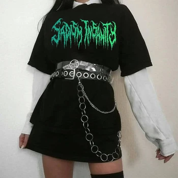 Ženska t-shirt u korejskom stilu od 100% pamuka, casual majica sa po cijeloj površini u gotičkom stilu, дропшиппинг, uličnu odjeću u stilu харадзюку, majice u stilu hip-hop, Majice Kratkih rukava