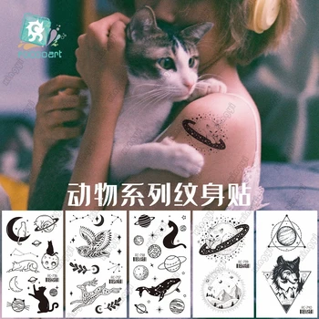 Životinja Vodootporne Privremena Tetovaža Naljepnica je Mjesec Svemirski Mačak Kit Panda Predložak Flash Tetovaža Lažna Tetovaža Body Art za Žene, Muškarce, Djecu